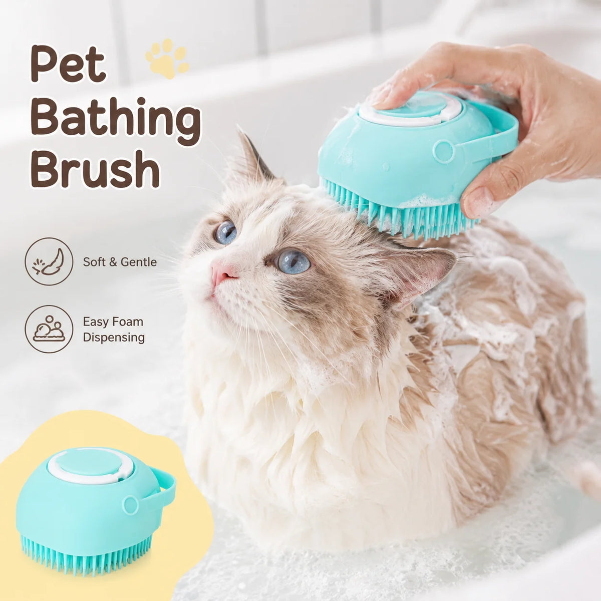 Pet Dog & Cat Grooming Bath Brush Silicone Gel Shower Massage Refillable Scrubbing Tool Complete Cleaning Supplies