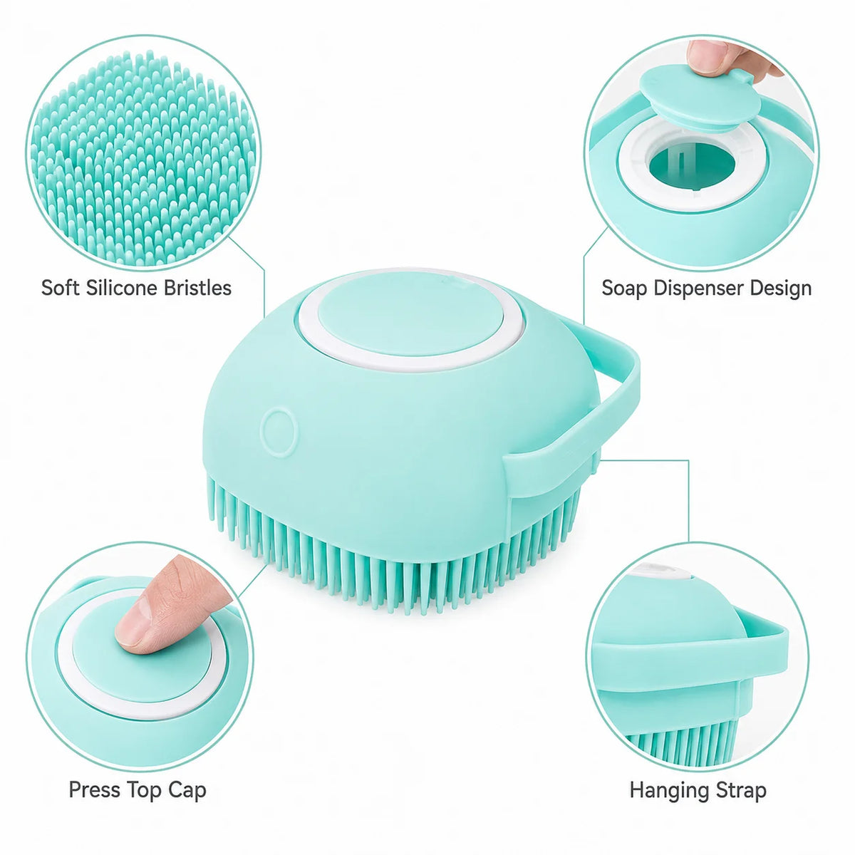 Pet Dog & Cat Grooming Bath Brush Silicone Gel Shower Massage Refillable Scrubbing Tool Complete Cleaning Supplies