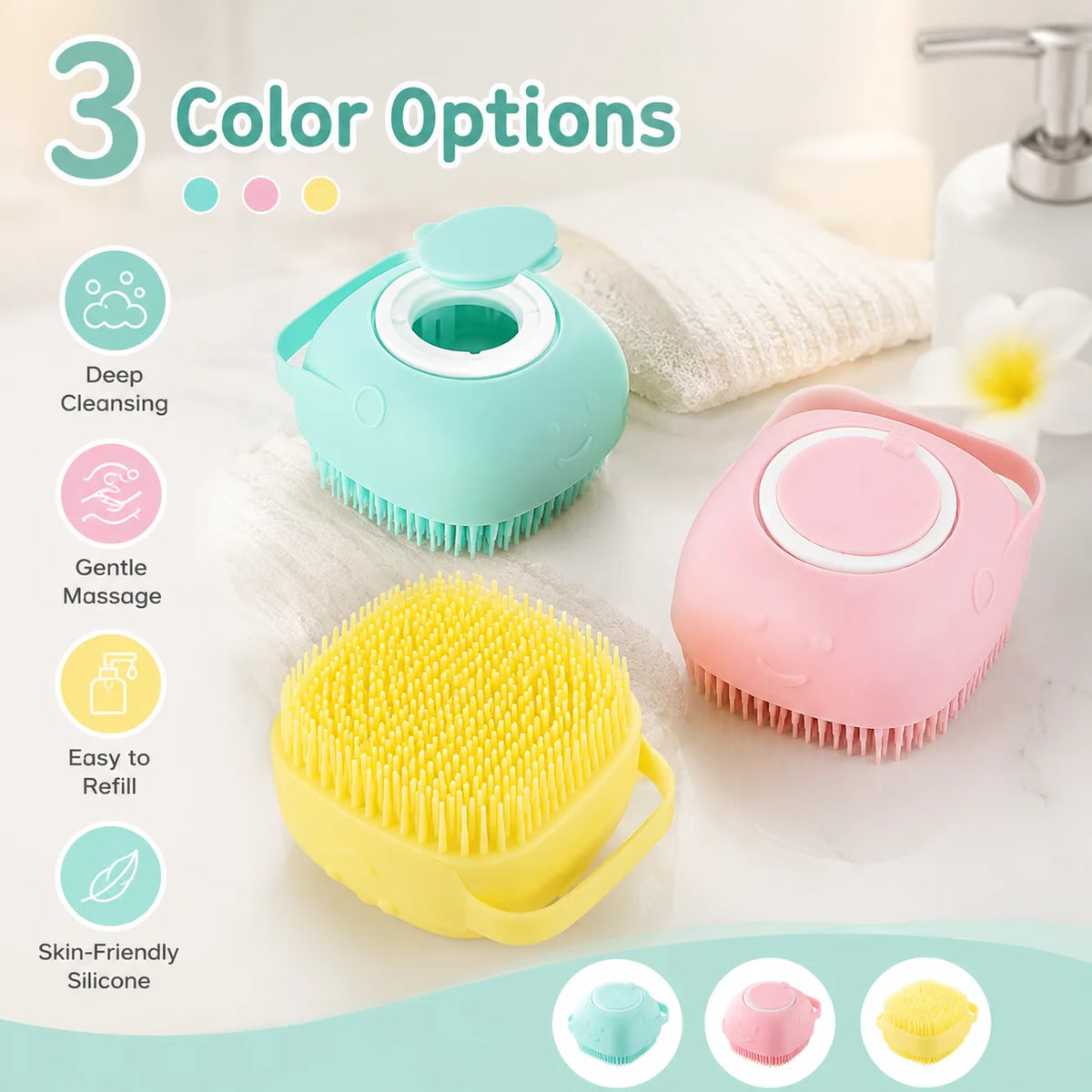 Pet Dog & Cat Grooming Bath Brush Silicone Gel Shower Massage Refillable Scrubbing Tool Complete Cleaning Supplies