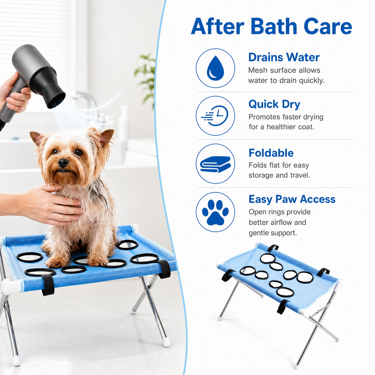 Pet Bathing Hammock Stand Foldable Dog Cat Grooming Drying Table Breathable Mesh Bath Helper for Small Pets