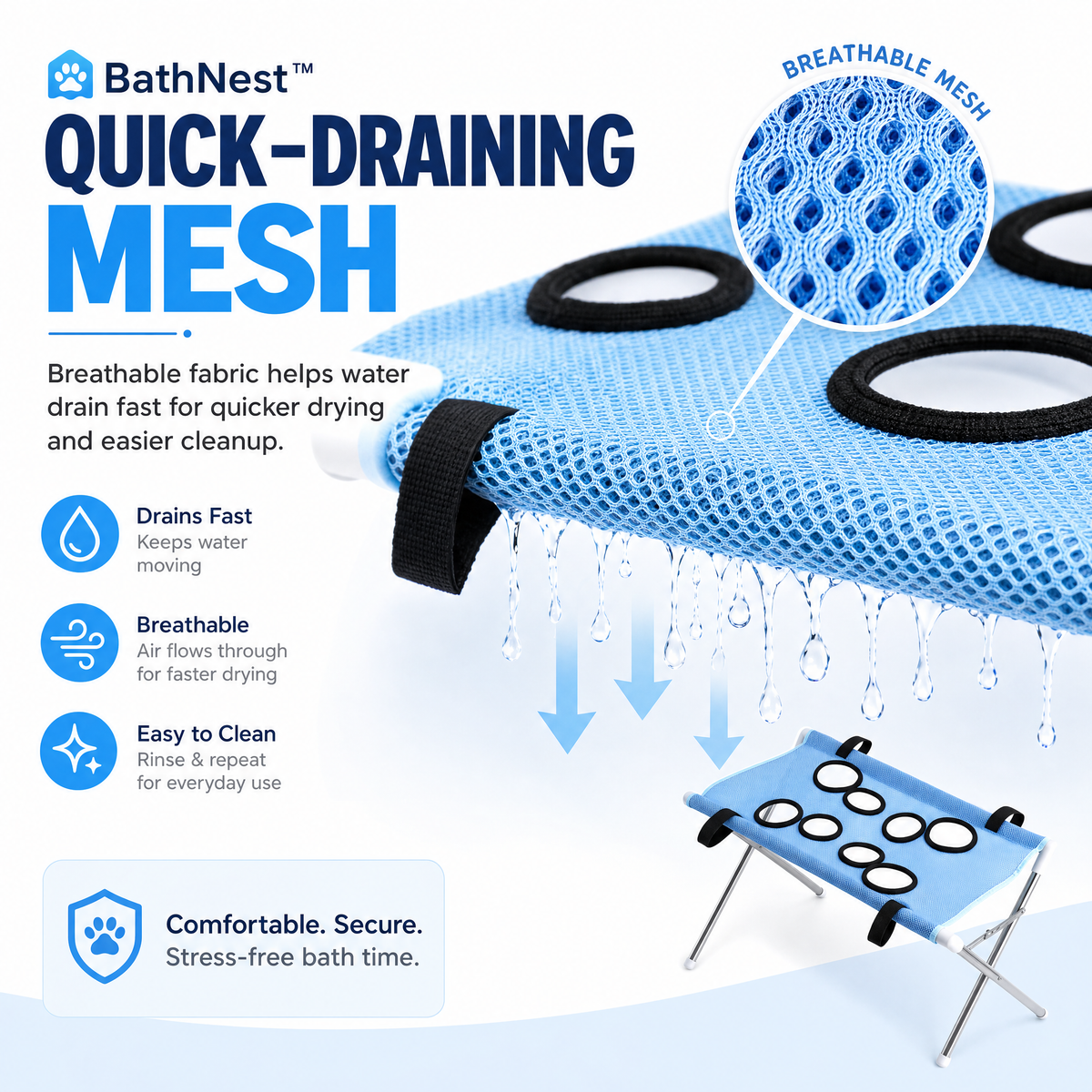 Pet Bathing Hammock Stand Foldable Dog Cat Grooming Drying Table Breathable Mesh Bath Helper for Small Pets