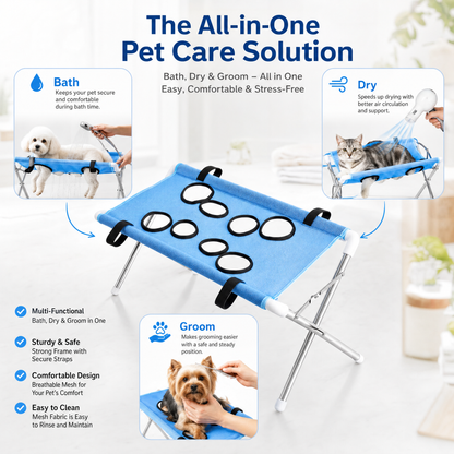 Pet Bathing Hammock Stand Foldable Dog Cat Grooming Drying Table Breathable Mesh Bath Helper for Small Pets