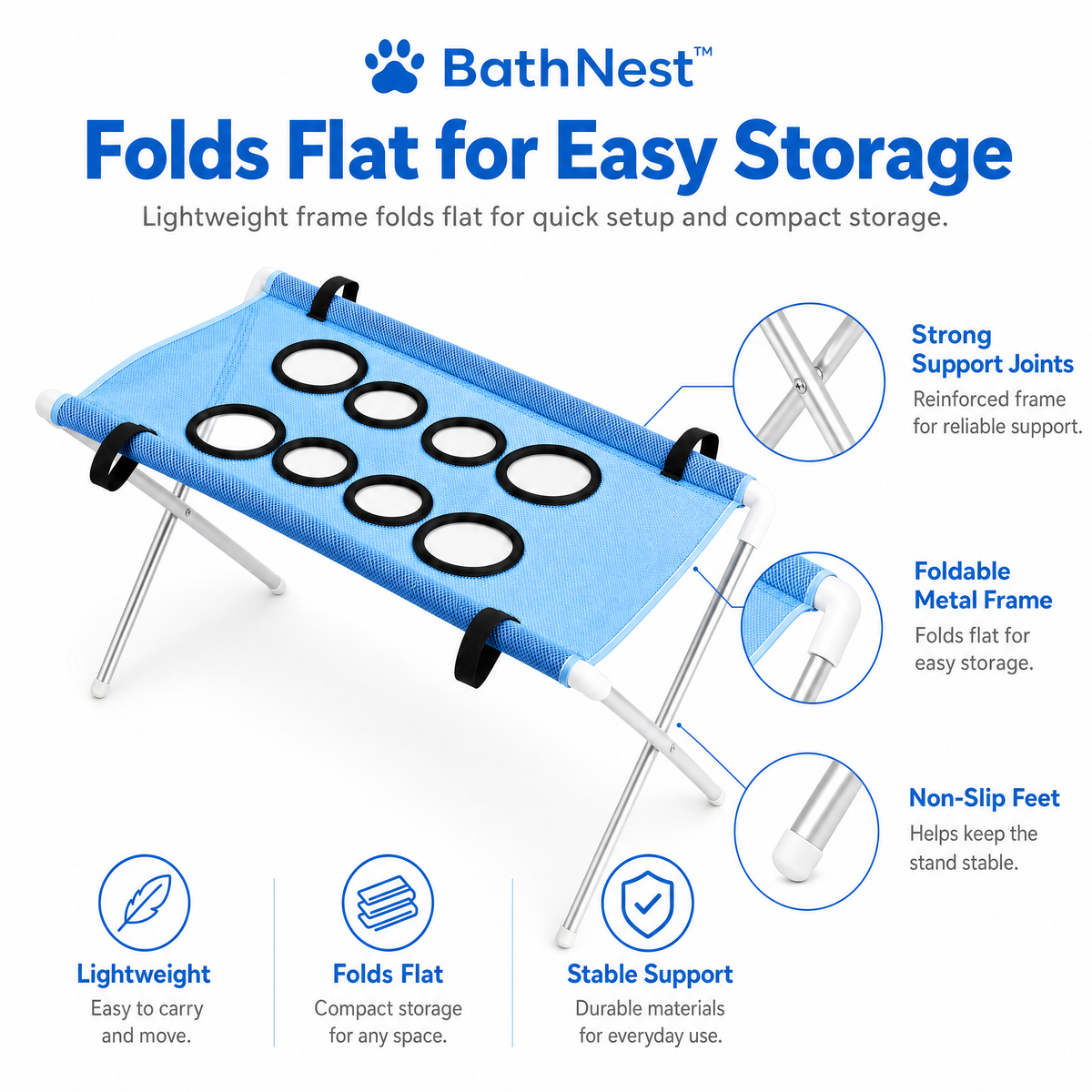 Pet Bathing Hammock Stand Foldable Dog Cat Grooming Drying Table Breathable Mesh Bath Helper for Small Pets