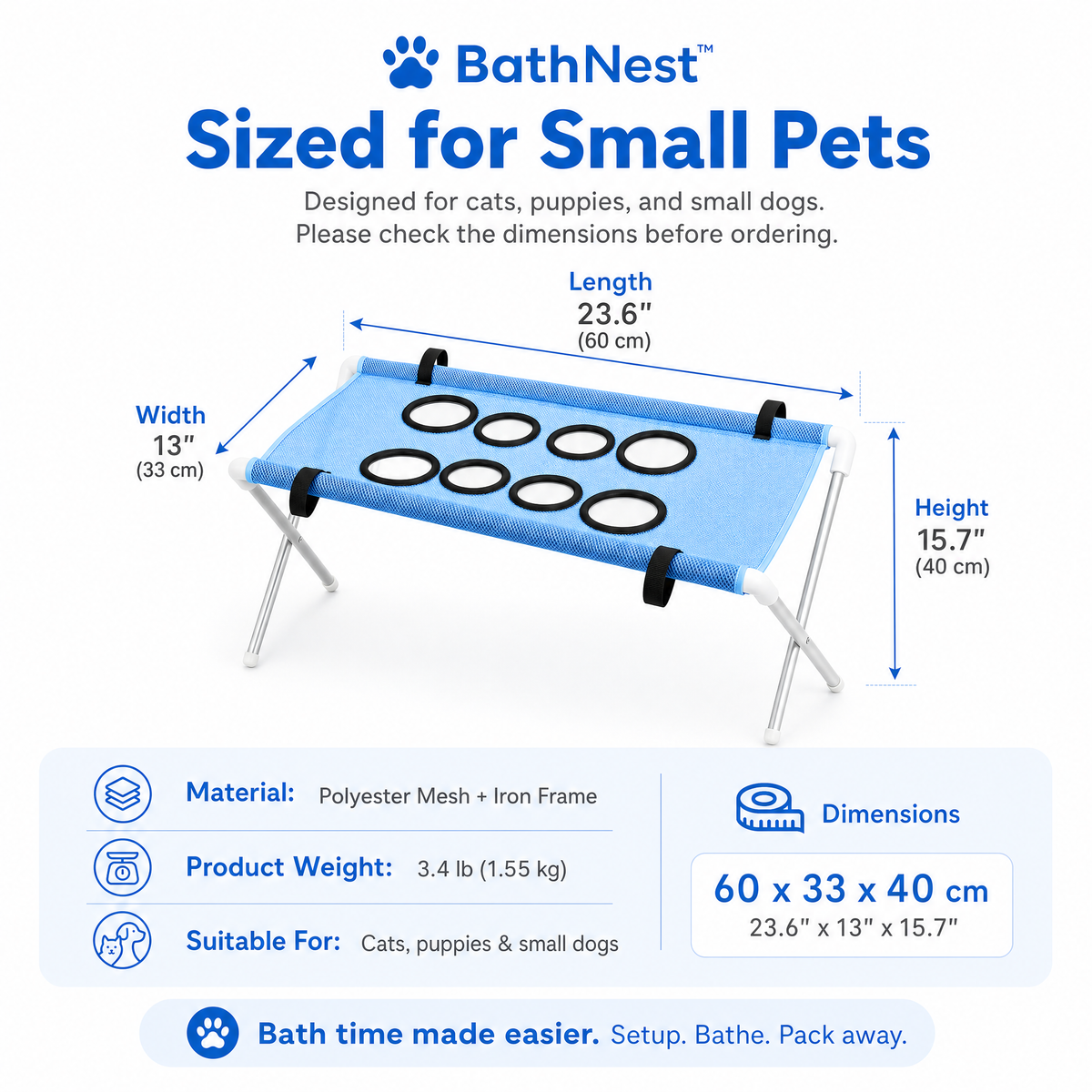 Pet Bathing Hammock Stand Foldable Dog Cat Grooming Drying Table Breathable Mesh Bath Helper for Small Pets