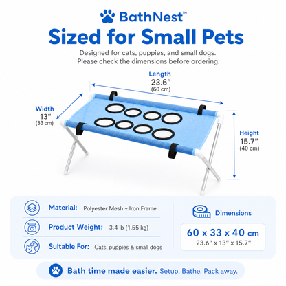 Pet Bathing Hammock Stand Foldable Dog Cat Grooming Drying Table Breathable Mesh Bath Helper for Small Pets