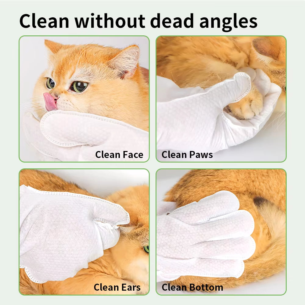 Custom Logo Soft Durable No-Rinse Hypoallergenic Deodorizing Pet Cleaning Bathing Wipes Gloves for Dogs and Cats